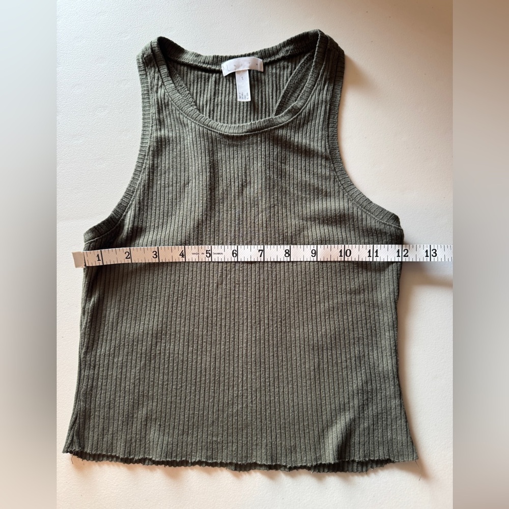 Leith Ribbed Army Green Tank Top Small